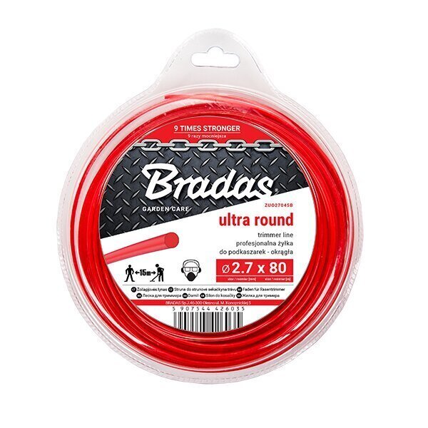 Trimmeri jõhv Bradas ULTRA Round, 2,7mm x 80m (0,45kg) цена и информация | Aiatööriistade varuosad | hansapost.ee