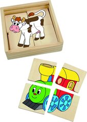 Woody 93003 Eco Wooden Educational mini Puzzle - Happy engine in Eco Wooden box (16pcs) for kids 2y+ (11x11cm) цена и информация | Игрушки для малышей | hansapost.ee
