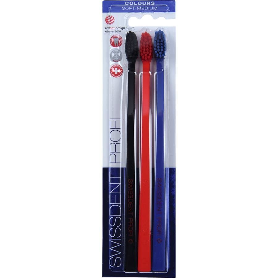 Swissdent Hambahari värvid Soft-Medium 2 + 1 tasuta (must + punane + sinine) цена и информация | Hambaharjad, hampapastad ja suuloputusvedelikud | hansapost.ee