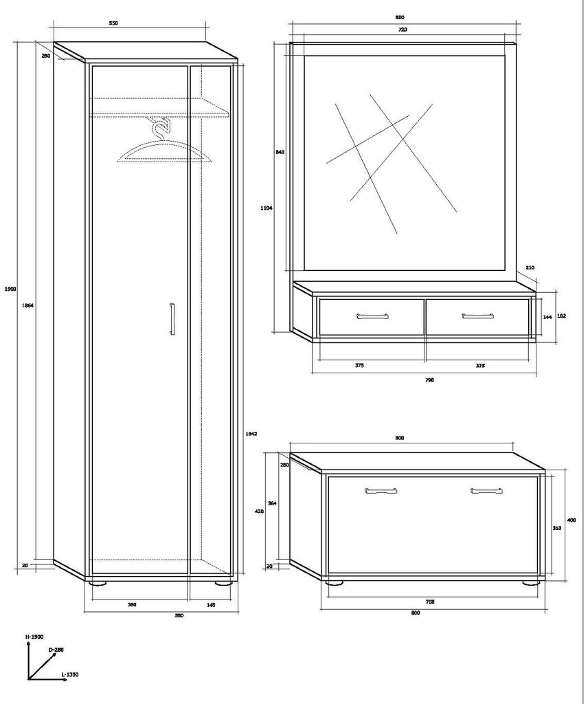 Esiku komplekt Porto, sonoma/läikiv valge​ цена и информация | Esikukomplektid | hansapost.ee