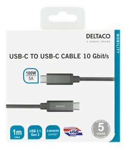 Deltaco USBC-1412M, USB C, 1m цена и информация | Mobiiltelefonide kaablid | hansapost.ee