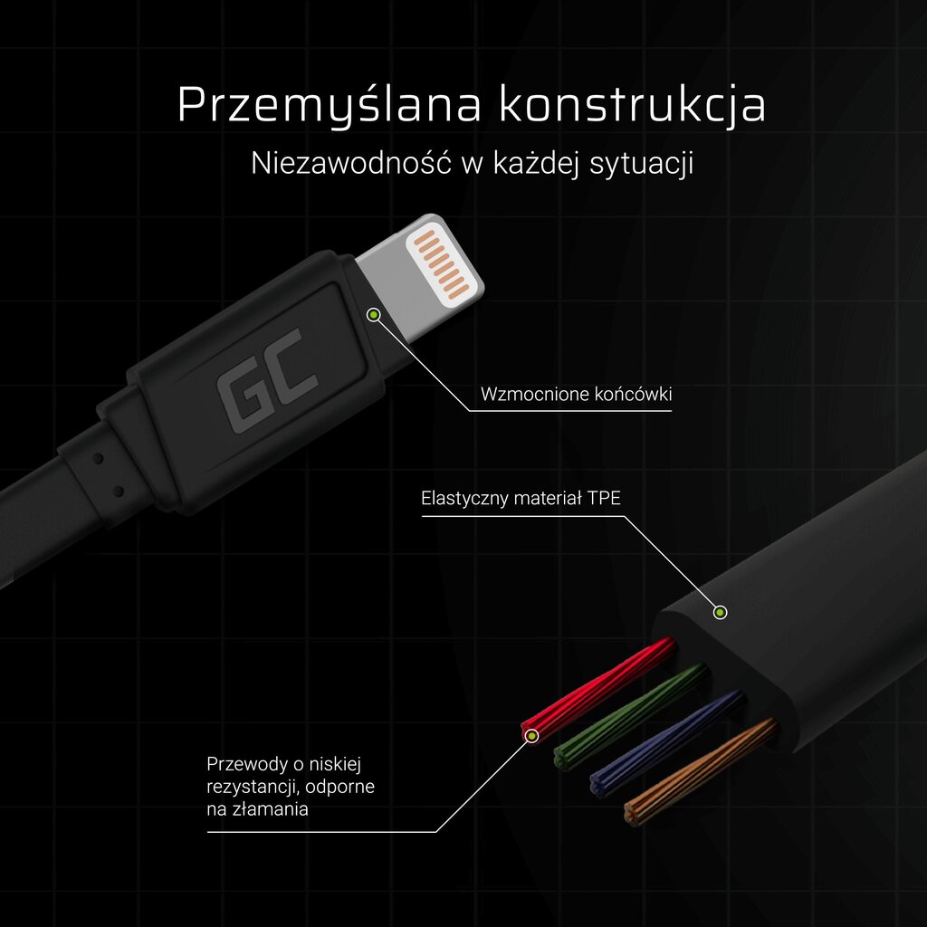 Kiirlaadija Green Cell, USB/Lightning (Apple 2.4A), 25 cm цена и информация | Mobiiltelefonide kaablid | hansapost.ee