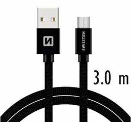 Swissten Textile Quick Charge Universal Micro USB Data and Charging Cable 3.0m Black hind ja info | Mobiiltelefonide kaablid | hansapost.ee