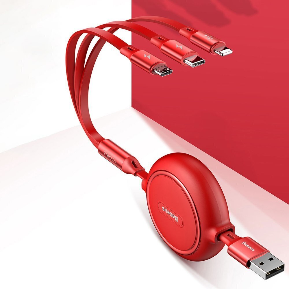 Baseus USB - micro USB / Lightning / USB-C, 35 cm - 120 cm, punane hind ja info | Mobiiltelefonide kaablid | hansapost.ee