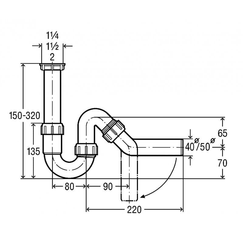 Sifoon Viega 102 821, 1,1 / 2x50 mm hind ja info | Sifoonid ja põhjaklapid | hansapost.ee