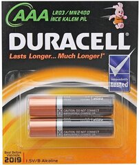 Duracell AAA LR03 1.5V Alkaline Long Lasting Power Batteries MN2400 (2pcs) цена и информация | Батарейки | hansapost.ee