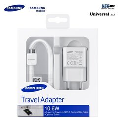 Samsung EP-TA10EWE Универсальная Адаптивная зарядка 10.6W USB 2A + Micro USB 21pin Кабель (EU Blister) цена и информация | Зарядные устройства для телефонов | hansapost.ee