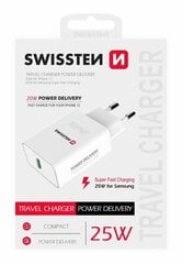 Сетевое зарядное устройство Swissten Premium 25W USB-C PD, белое цена и информация | Зарядные устройства для телефонов | hansapost.ee