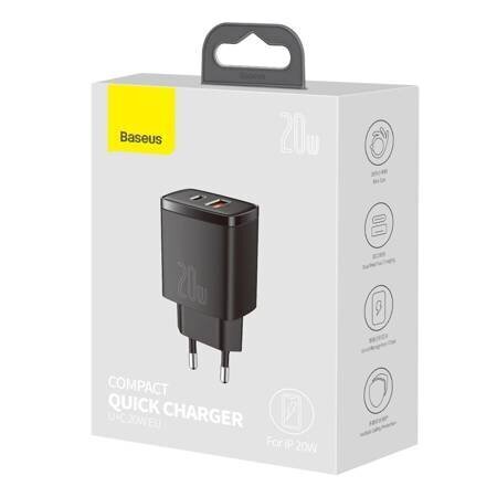 Laadija Baseus CCXJ-B01 USB + Type-C 20W must hind ja info | Laadijad mobiiltelefonidele | hansapost.ee