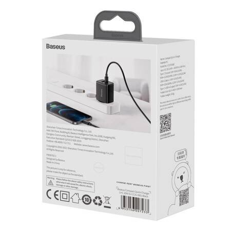 Laadija Baseus CCXJ-B01 USB + Type-C 20W must hind ja info | Laadijad mobiiltelefonidele | hansapost.ee