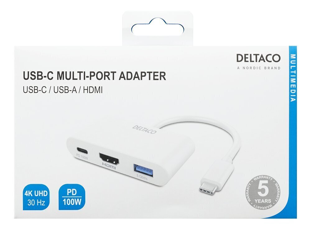 Adapter Deltaco USBC-HDMI23, USB-C/HDMI/USB-A hind ja info | USB adapterid ja jagajad | hansapost.ee