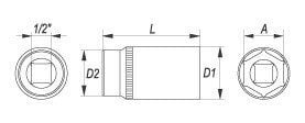 Торцевая головка11.0mm, удлиненная, CrV, 1/2'', YATO цена и информация | Механические инструменты | hansapost.ee