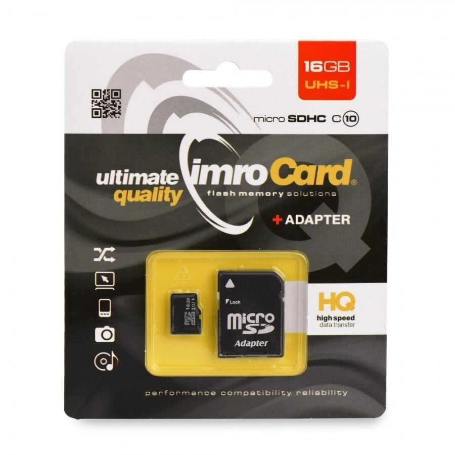 Mälukaart Imro Micro SDHC 16 GB, klass 10 UHS-1 + adapter цена и информация | Mälukaardid mobiiltelefonidele | hansapost.ee