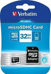 "verbatim micro secure digital card premium, 32 gb, micro sdhc, 44083, uhs-i u1 (class 10), с адаптером цена и информация | Карты памяти для телефонов | hansapost.ee