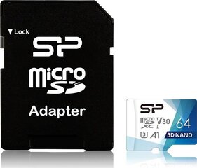 Карта памяти и адаптер Silicon Power microSDXC 64GB Superior Pro V30 цена и информация | Silicon Power Телефоны и аксессуары | hansapost.ee