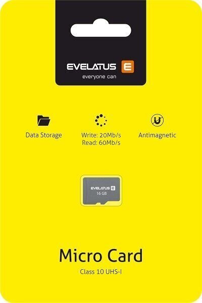 Micro Card SD 16GB 3.0 Mälukaart Evelatus EMC01 W:20mb/s; R:60mb/s цена и информация | Mälukaardid mobiiltelefonidele | hansapost.ee