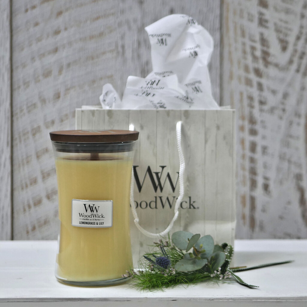 WoodWick lõhnaküünal Lemongrass & Lily, 85 g hind ja info | Küünlad, küünlajalad | hansapost.ee