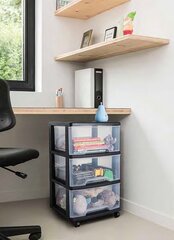 Riiul 4-sahtliga 20L Drawer System 37x39x80,5cm, must/läbipaistev hind ja info | Hoiukastid ja korvid | hansapost.ee