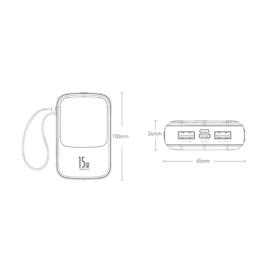 Baseus Q pow toitepank 10000mAh 3A 15W 2x USB / USB Type C + sisseehitatud Lightning kaabel must (PPQD-B01) цена и информация | Akupangad | hansapost.ee