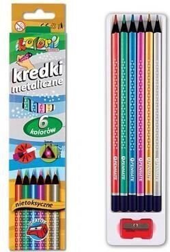 Värvilised pliiatsid 6 metallik värvi, kolmnurksed, teritajaga, Kolori, Penmate цена и информация | Kirjatarvikud | hansapost.ee
