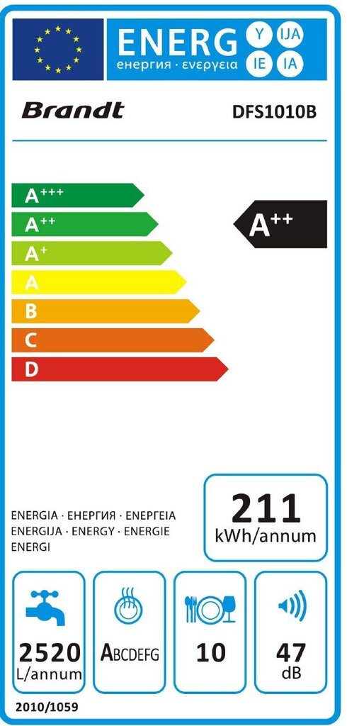 Nõudepesumasin Brandt DFS1010B, 45 cm 10 kmpl, must цена и информация | Nõudepesumasinad | hansapost.ee