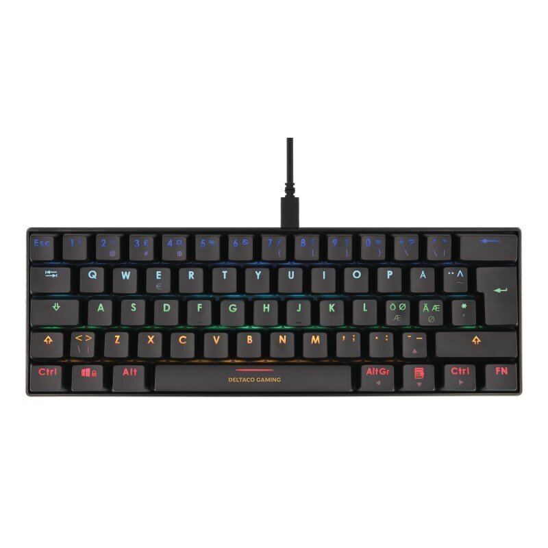 Klaviatuur mängurile Deltaco Gaming 60% mehhaaniline, brown lülitid, Usb, Rgb, Nordic hind ja info | Klaviatuurid | hansapost.ee