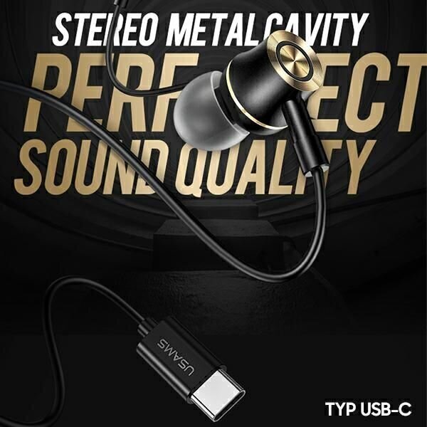 Kõrvaklapid/käed vabad seade USAMS "Type-C" ühendusega, must, 120 cm hind ja info | Kõrvaklapid | hansapost.ee