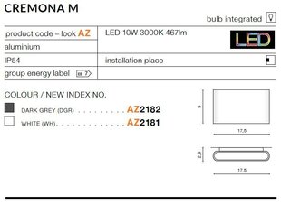 Azzardo seina välisvalgusti Cremona M AZ2181 hind ja info | Aiavalgustid ja õuevalgustid | hansapost.ee
