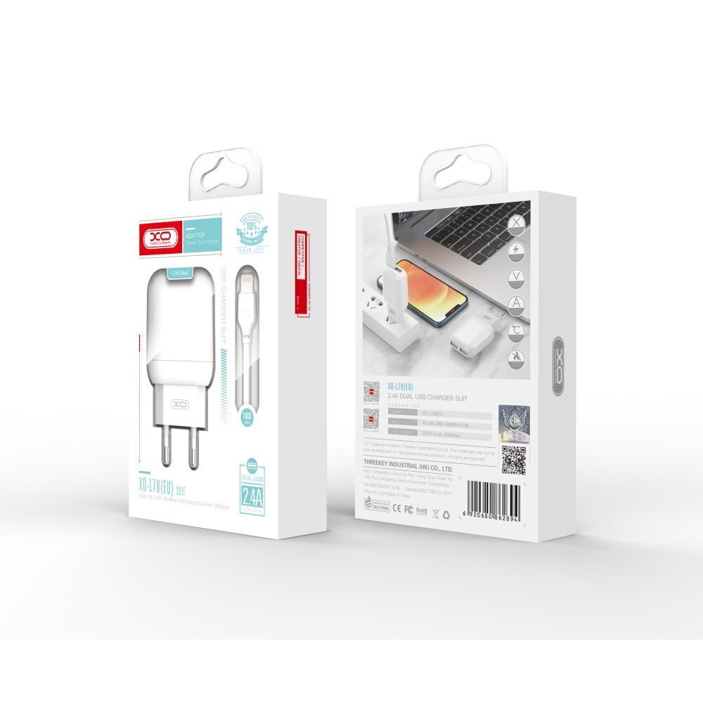 Toalaadija XO L78 USB 2.4A + micro USB kaabel : valge цена и информация | Laadijad mobiiltelefonidele | hansapost.ee
