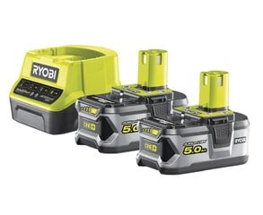 2 x Li-ion аккумулятор Ryobi 18 V. 5,0 Ah + зарядное устройство (2,0 Amp/h) цена и информация | Дрели и шуруповёрты | hansapost.ee