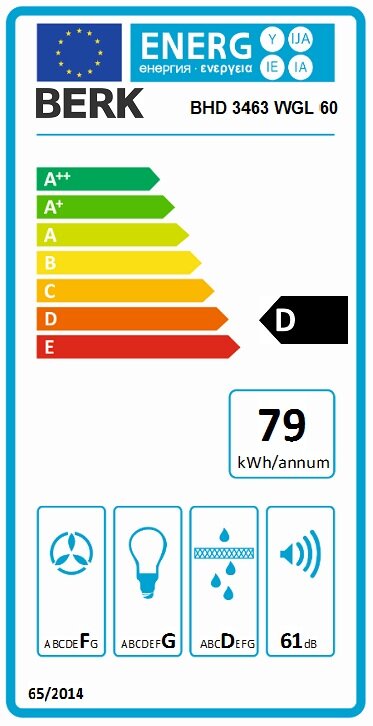 Berk BHD 3463 WGL 60, õhupuhasti, 60 cm, valge цена и информация | Õhupuhastid | hansapost.ee