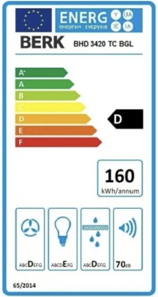 Õhupuhasti Berk BHD3420TC BGL, 700 m³/h laius 50 cm must hind ja info | Õhupuhastid | hansapost.ee