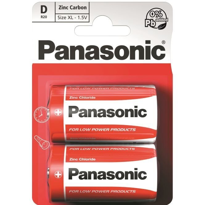 Panasonic patarei Red Zinc R20 (D), 2 tk цена и информация | Patareid | hansapost.ee