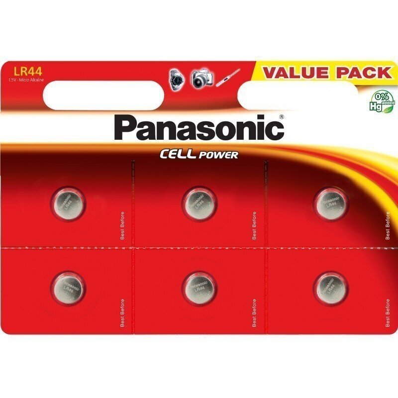 Leeliselised mikropatareid Panasonic 1.5V LR44 6 tk hind ja info | Patareid | hansapost.ee