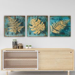 Репродукция из трех частей Золотые листья цена и информация | Настенные деревянные декорации | hansapost.ee