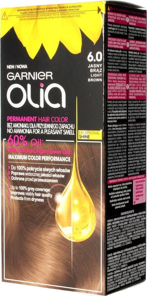 Õlipõhine kauapüsiv juuksevärv ammoniaagivaba Garnier Olia 6.0 Light Brown цена и информация | Juuksevärvid | hansapost.ee