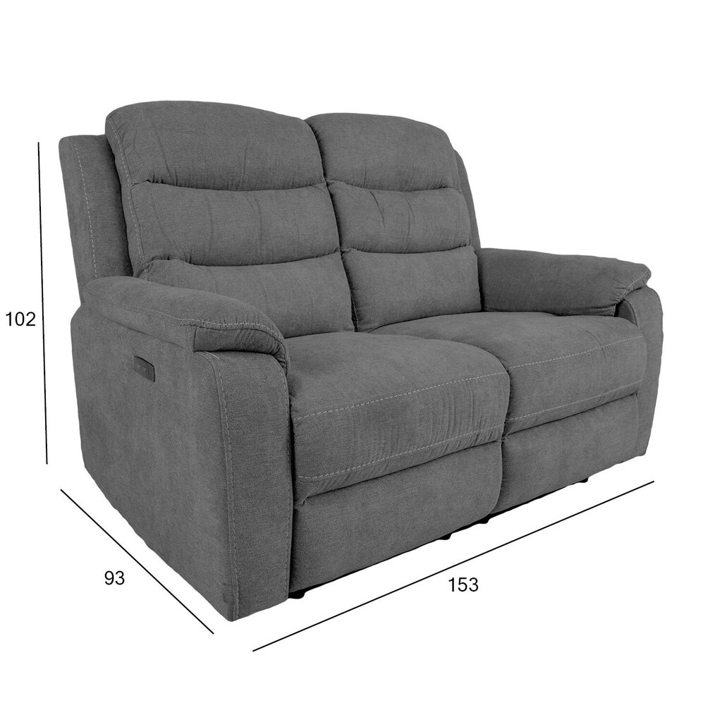 Diivan Mimi 2-kohaline 153x93xH102cm, elektriline recliner, hall hind ja info | Tugitoolid | hansapost.ee