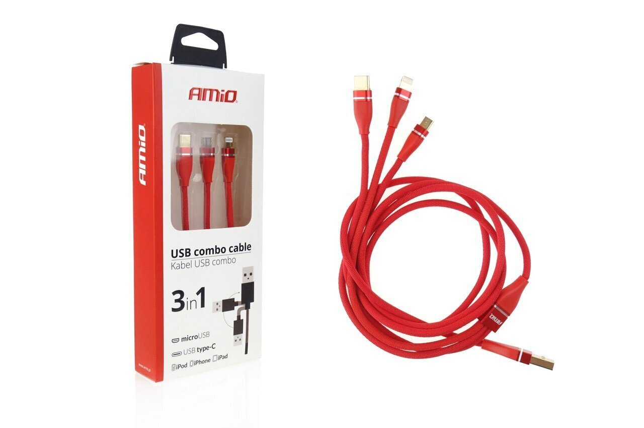 Amio 3in1, Lightning/USB-C/Micro USB, 1.2 m hind ja info | Juhtmed ja kaablid | hansapost.ee