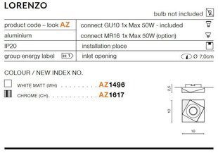Azzardo встраиваемый светильник Lorenzo White цена и информация | Монтируемые светильники, светодиодные панели | hansapost.ee