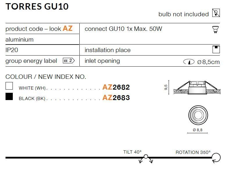 Sisseehitatud valgusti Azzardo Torres Black цена и информация | Süvistatavad LED valgustid | hansapost.ee