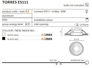 Sisseehitatud valgusti Azzardo Torres Black price and information | Recessed LED lights | hansapost.ee