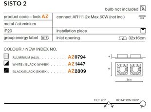 Azzardo встраиваемый светильник Sisto 2 Black цена и информация | Монтируемые светильники, светодиодные панели | hansapost.ee