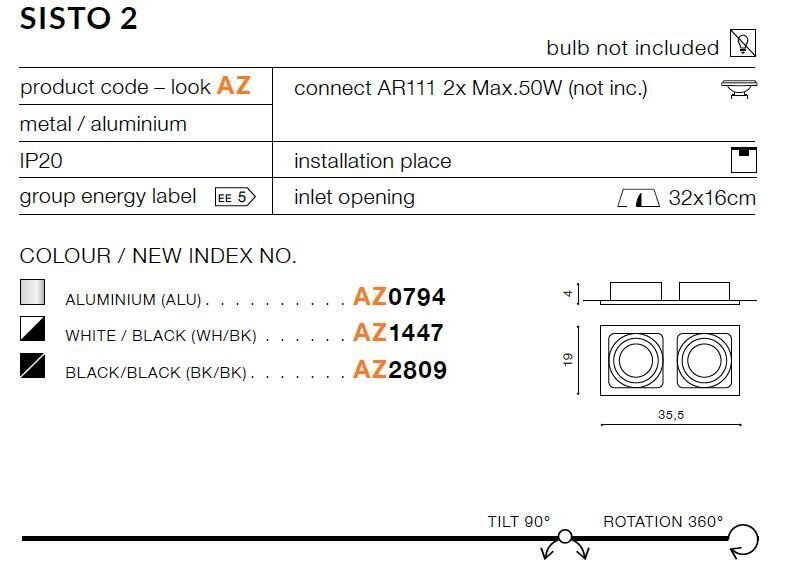 Sisseehitatud valgusti Azzardo Sisto 2 Black цена и информация | Süvistatavad LED valgustid | hansapost.ee