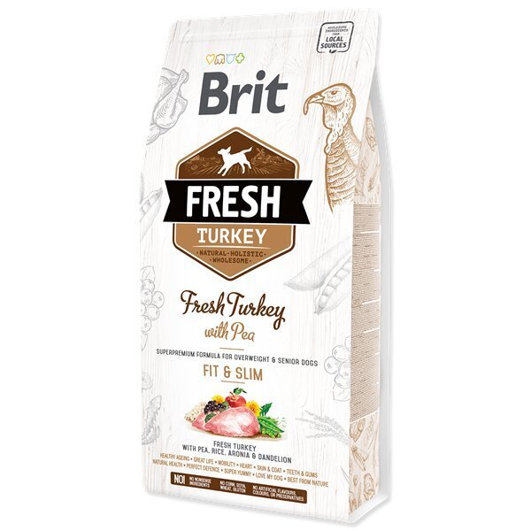 Brit Fresh Turkey & Pea Adult Fit & Slim koeratoit 12 kg цена и информация | Koerte kuivtoit ja krõbinad | hansapost.ee