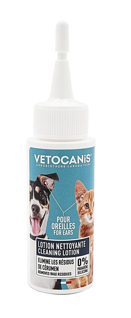 Kõrvapuhastusvedelik kassidele ja koertele Vetocanis, 60ml цена и информация | Vitamiinid ja parasiiditõrje | hansapost.ee