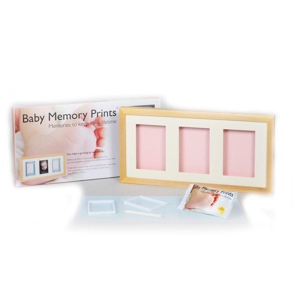Kolmekordne pildiraam beebi jäljendiga Baby Memory Print, helepruun цена и информация | Beebide käe- ja jalatemplid ning käejäljendid | hansapost.ee