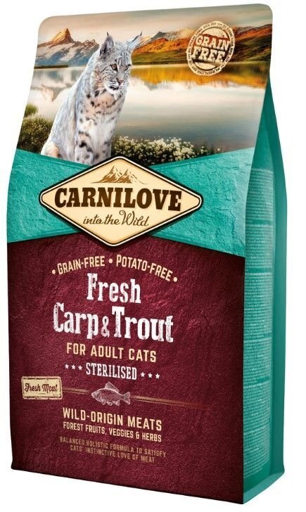 Carnilove Fresh Carp & Trout for Sterilised kassitoit 6 kg hind ja info | Kassi kuivtoit ja kassikrõbinad | hansapost.ee