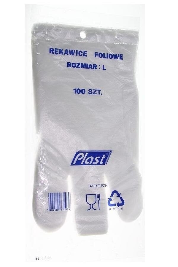 Ühekordsed polüetüleenist (HDPE) kindad PLAST, läbipaistev, suurus L, 100 tk. hind ja info | Esmaabi | hansapost.ee