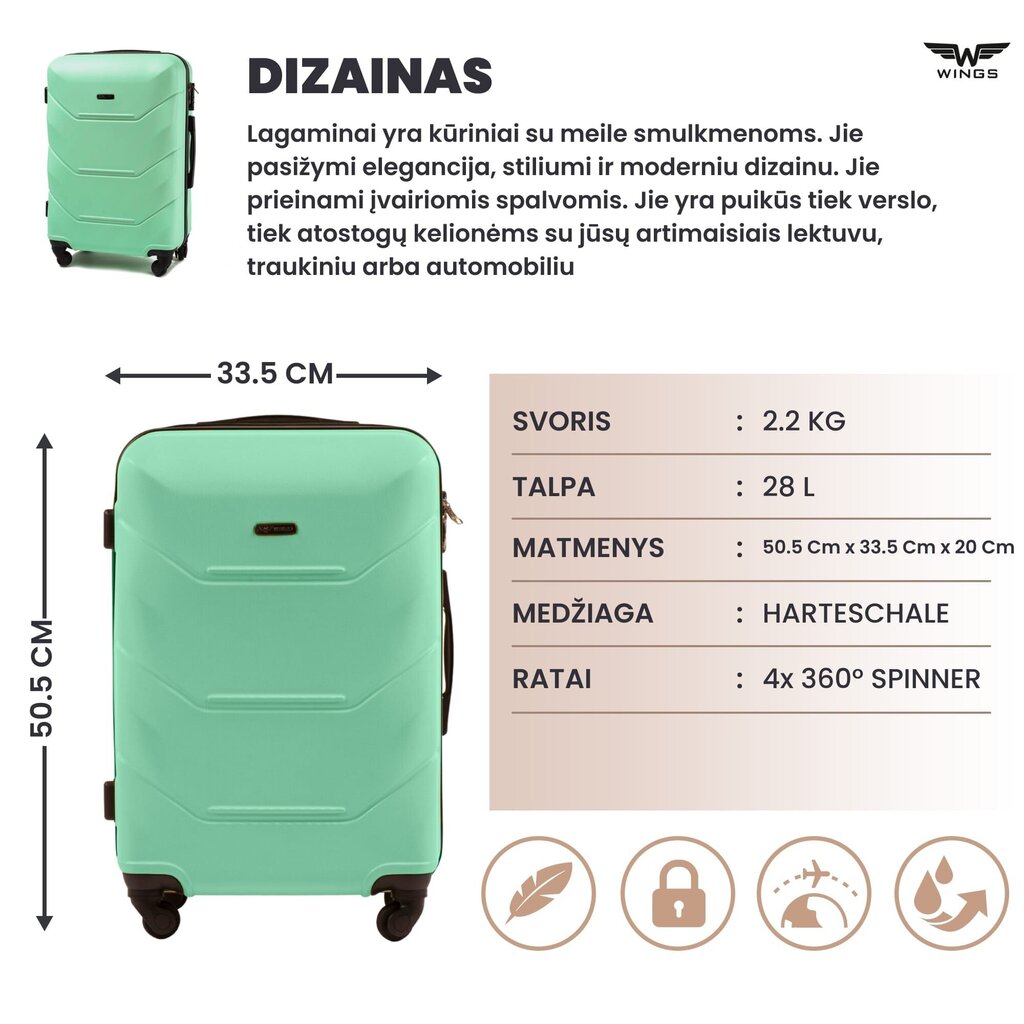 Väike kohver Wings Peacock, XS, heleroheline hind ja info | Kohvrid, reisikotid | hansapost.ee