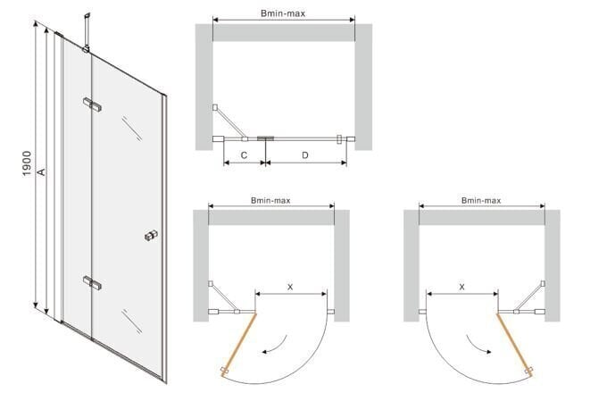 Dušiuks Mexen Roma 70,80,90,100,110,120 cm, kuldne hind ja info | Dušiseinad ja dušiuksed | hansapost.ee